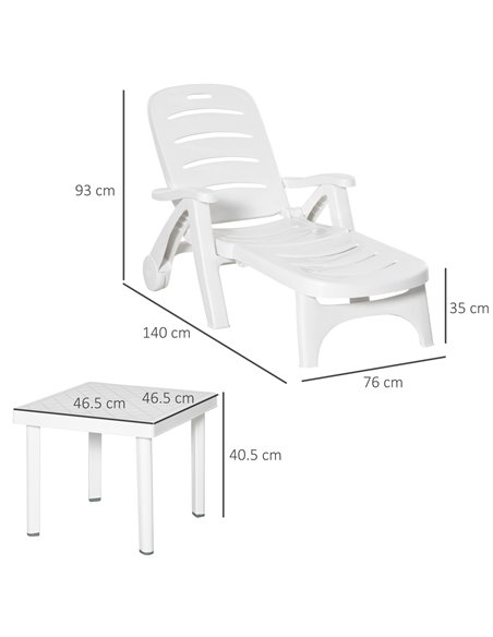 Outsunny 2pcs Garden Outdoor Furniture Set, 1 Lounge Chair and 1 Garden Side Table, White 84B-P065 - pic 35321 | FastDaddyshop