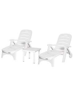 Outsunny 3pcs Garden Outdoor Furniture Set, 1 Dining Table & 2 Lounge Chairs, White 84B-P066