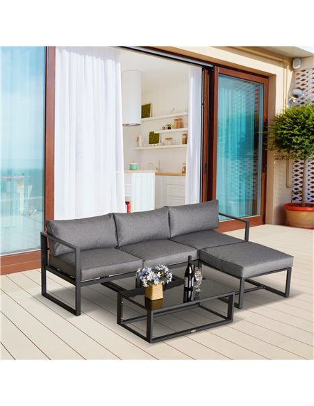 Outsunny 5 Pieces Outdoor Patio Furniture Set, Sofa Couch with Glass Coffee Table, Cushioned Chairs and Metal Frame, for Balcony - pic 35354 | FastDaddyshop