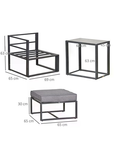 Outsunny 5 Piece Garden Conversation Set, Grey 84B-482