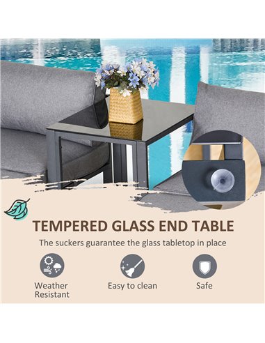 Outsunny 5 Piece Garden Conversation Set Patio Furniture Set Outdoor Sun Lounger 2 Sofas 2 Footstools End Table with Cushions 84