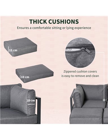 Outsunny Garden Daybed, 6 Piece Outdoor Sectional Sofa Set, Aluminum Patio Conversation Furniture Set with Coffee Table, Footsto