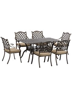 Outsunny 6-Seater Patio Dining Set with Umbrella Hole, Bronze Tone & Khaki 84G-050V70BN