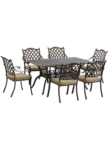 Outsunny 6-Seater Patio Dining Set with Umbrella Hole, Bronze Tone & Khaki 84G-050V70BN - pic 35373 | FastDaddyshop