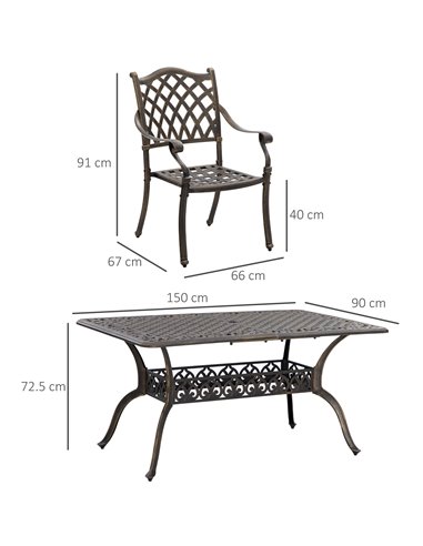 Outsunny 6-Seater Patio Dining Set with Umbrella Hole, Bronze Tone & Khaki 84G-050V70BN