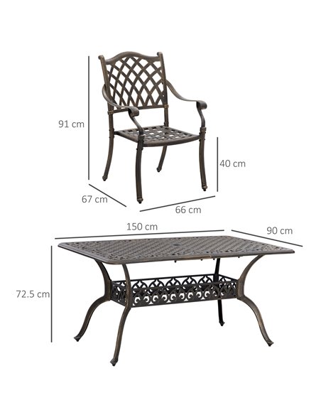 Outsunny 6-Seater Patio Dining Set with Umbrella Hole, Bronze Tone & Khaki 84G-050V70BN - pic 35375 | FastDaddyshop