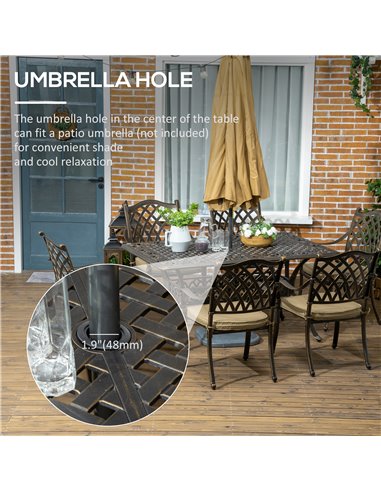 Outsunny 6-Seater Patio Dining Set with Umbrella Hole, Bronze Tone & Khaki 84G-050V70BN