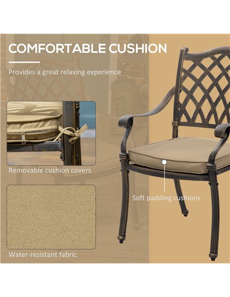 Outsunny 6-Seater Patio Dining Set with Umbrella Hole, Cast Aluminum Patio Furniture Set with Six Cushioned Chairs and Rectangle - pic 35379 | FastDaddyshop