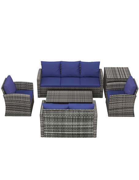 Outsunny 6 Pieces Outdoor Rattan Wicker Sofa Set, Mixed Grey Rattan & Navy Blue Cushion 860-120V71NU - pic 35382 | FastDaddyshop