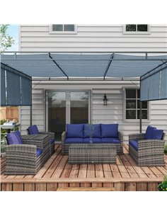 Outsunny 6 Pieces Outdoor Rattan Wicker Sofa Set, Mixed Grey Rattan & Navy Blue Cushion 860-120V71NU 2