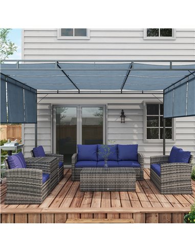 Outsunny 6 Pieces Outdoor Rattan Wicker Sofa Set, Mixed Grey Rattan & Navy Blue Cushion 860-120V71NU