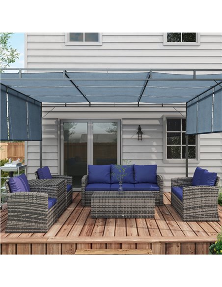 Outsunny 6 Pieces Outdoor Rattan Wicker Sofa Set, Mixed Grey Rattan & Navy Blue Cushion 860-120V71NU - pic 35383 | FastDaddyshop