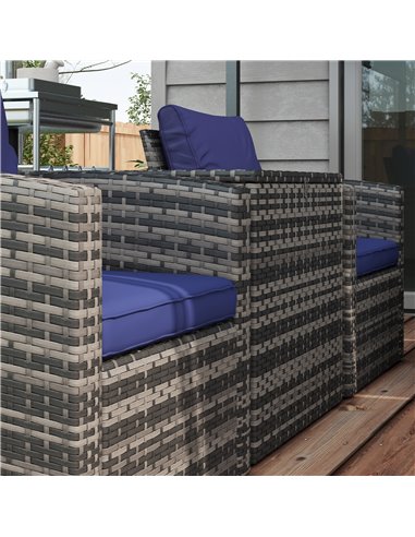 Outsunny 6 Pieces Outdoor Rattan Wicker Sofa Set Sectional Patio Conversation Furniture Set w/ Storage Table & Cushion Navy Blue
