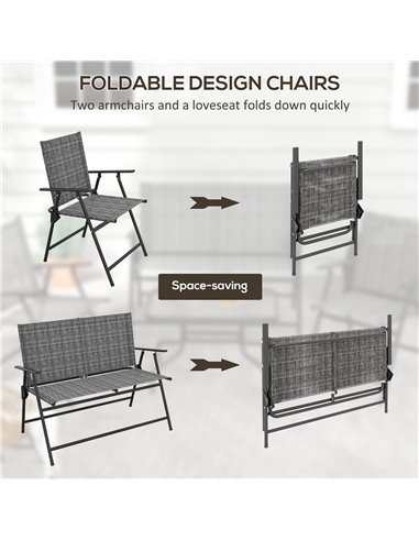 Outsunny 4 Pcs Patio Furniture Set w/ Breathable Mesh Fabric Seat, Backrest, Garden Set w/ Foldable Armchairs, Loveseat, Glass T