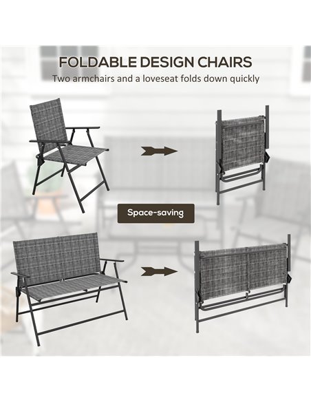 Outsunny 4 Pcs Patio Furniture Set w/ Breathable Mesh Fabric Seat, Backrest, Garden Set w/ Foldable Armchairs, Loveseat, Glass T - pic 35395 | FastDaddyshop