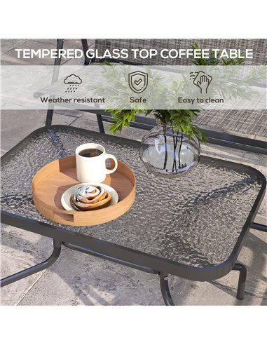 Outsunny 4 Pcs Patio Furniture Set w/ Breathable Mesh Fabric Seat, Backrest, Garden Set w/ Foldable Armchairs, Loveseat, Glass T