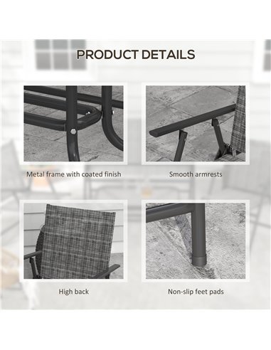 Outsunny 4 Pcs Patio Furniture Set w/ Breathable Mesh Fabric Seat, Backrest, Garden Set w/ Foldable Armchairs, Loveseat, Glass T
