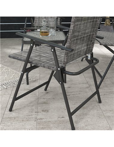 Outsunny 4 Pcs Patio Furniture Set w/ Breathable Mesh Fabric Seat, Backrest, Garden Set w/ Foldable Armchairs, Loveseat, Glass T