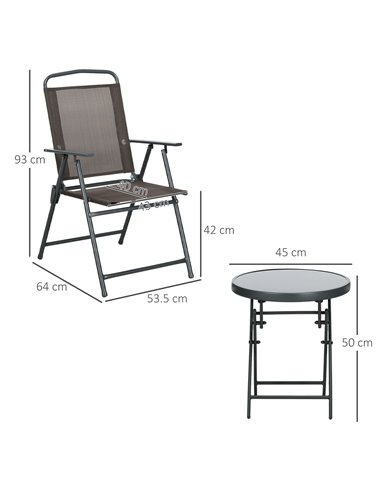 Outsunny 3 Pcs Garden Table and Chairs Bistro Set, Brown 84G-282V00BN