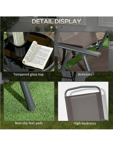 Outsunny 3 Pcs Garden Table and Chairs, Outdoor Bistro Set, Patio Conversation Furniture Set w/ Foldable Armchairs & Glass Top C