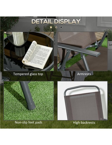 Outsunny 3 Pcs Garden Table and Chairs, Outdoor Bistro Set, Patio Conversation Furniture Set w/ Foldable Armchairs & Glass Top C - pic 35406 | FastDaddyshop