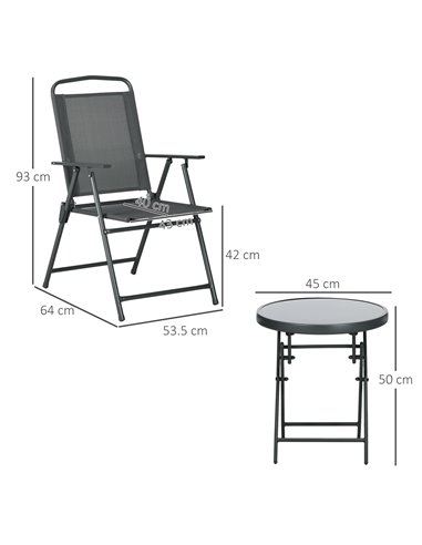 Outsunny 3 Pcs Garden Table and Chairs Bistro Set, Dark Grey 84G-282V00CG