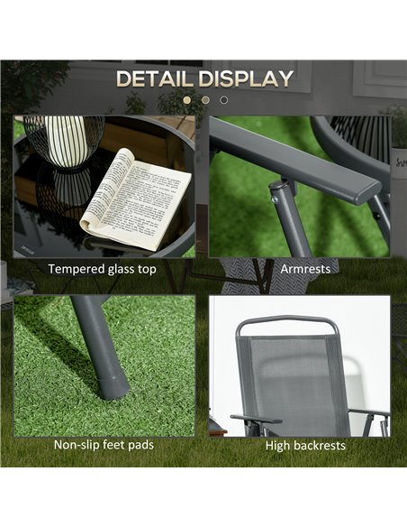 Outsunny 3 Pcs Garden Table and Chairs, Outdoor Bistro Set, Patio Conversation Furniture Set w/ Foldable Armchairs & Glass Top C - pic 35415 | FastDaddyshop
