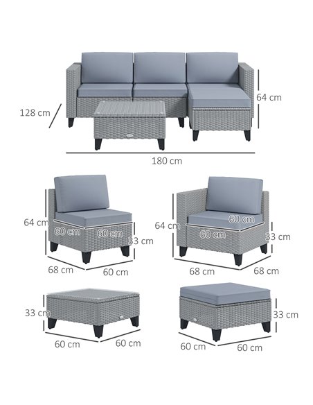 Outsunny 5-Piece Rattan Patio Furniture Set with Corner Sofa, Footstools, Coffee Table, for Poolside, Grey 860-319V70GY - pic 35438 | FastDaddyshop