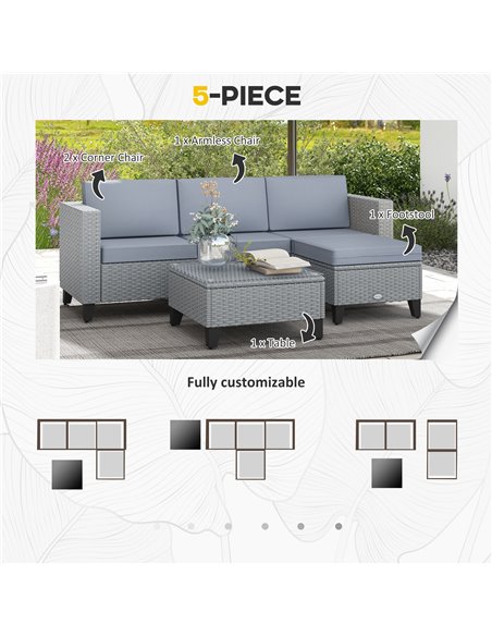 Outsunny 5-Piece Rattan Patio Furniture Set with Corner Sofa, Footstools, Coffee Table, for Poolside, Grey 860-319V70GY - pic 35439 | FastDaddyshop
