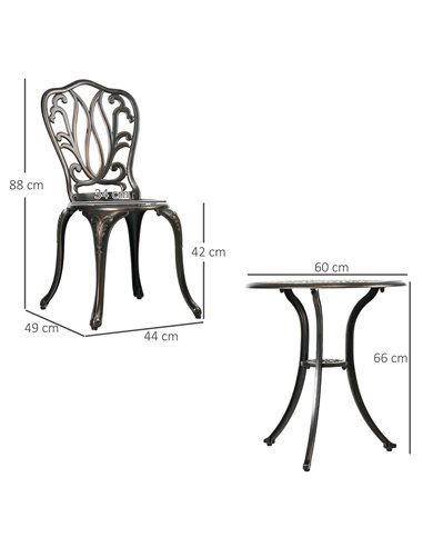Outsunny 3 Piece Garden Aluminium Bistro Set, Bronze Tone 84G-335V00BN