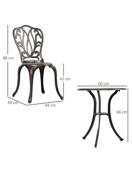 Outsunny 3 Piece Garden Aluminium Bistro Set, Bronze Tone 84G-335V00BN - pic 35465 | FastDaddyshop