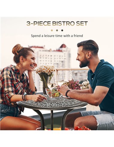 Outsunny 3 Piece Garden Aluminium Bistro Set, Bronze Tone 84G-335V00BN