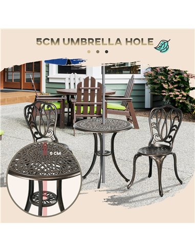 Outsunny 3 Piece Garden Bistro Set Aluminium Outdoor Furniture Set for 2 Patio Chairs and Table with Umbrella Hole Bronze Tone 8