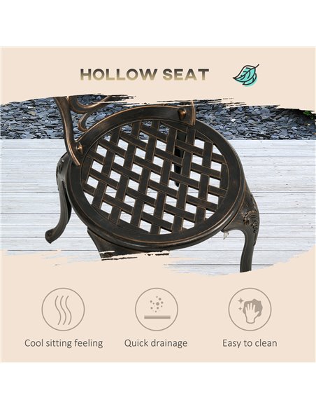 Outsunny 3 Piece Garden Bistro Set Aluminium Outdoor Furniture Set for 2 Patio Chairs and Table with Umbrella Hole Bronze Tone 8 - pic 35468 | FastDaddyshop