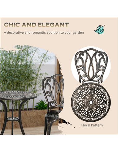 Outsunny 3 Piece Garden Bistro Set Aluminium Outdoor Furniture Set for 2 Patio Chairs and Table with Umbrella Hole Bronze Tone 8