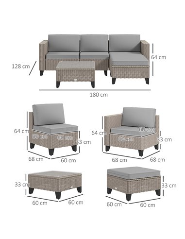 Outsunny 5-Piece Rattan Patio Furniture Set with Corner Sofa, Footstools, Coffee Table, for Poolside, Brown 860-319V70BN