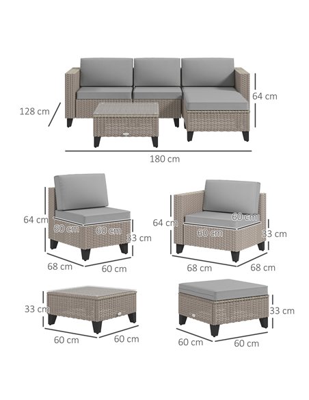 Outsunny 5-Piece Rattan Patio Furniture Set with Corner Sofa, Footstools, Coffee Table, for Poolside, Brown 860-319V70BN - pic 35474 | FastDaddyshop