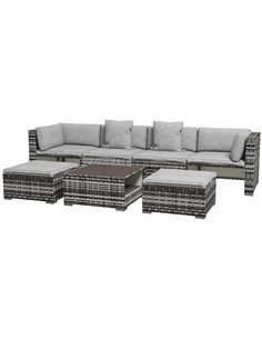 Outsunny 7-Piece Rattan Patio Furniture Set with Sofa, Mixed Grey 860-318V70LG