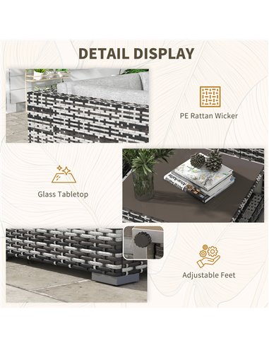 Outsunny 7-Piece Rattan Patio Furniture Set with Sofa, Footstools, Coffee Table, Side Shelves, Cushions, Pillows, Mixed Grey 860