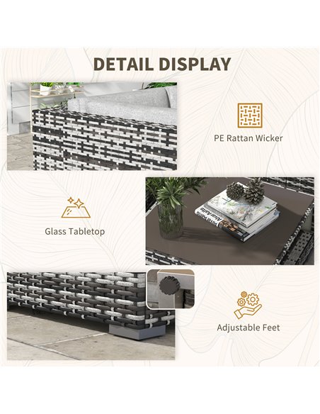 Outsunny 7-Piece Rattan Patio Furniture Set with Sofa, Footstools, Coffee Table, Side Shelves, Cushions, Pillows, Mixed Grey 860 - pic 35487 | FastDaddyshop