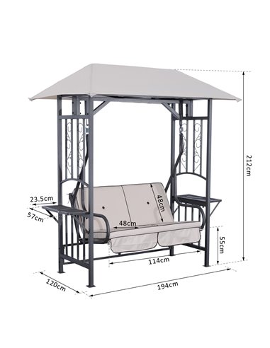 Outsunny Outdoor Garden 2 Seater Canopy Swing Chair, Beige 84A-020