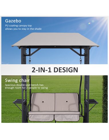 Outsunny Outdoor Garden 2 Seater Canopy Swing Chair Seat Porch Loveseat Vintage Hammock Cushioned Seat w/ and Side Drink Panel 8