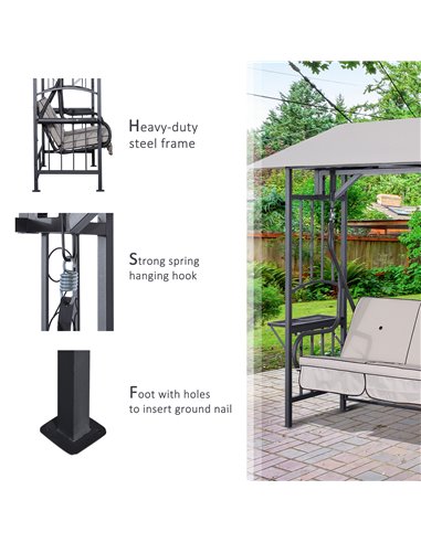 Outsunny Outdoor Garden 2 Seater Canopy Swing Chair Seat Porch Loveseat Vintage Hammock Cushioned Seat w/ and Side Drink Panel 8