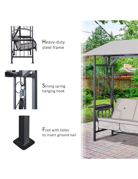 Outsunny Outdoor Garden 2 Seater Canopy Swing Chair Seat Porch Loveseat Vintage Hammock Cushioned Seat w/ and Side Drink Panel 8 - pic 35503 | FastDaddyshop