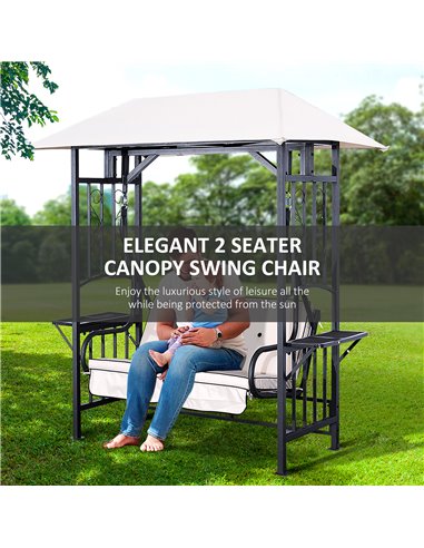 Outsunny Outdoor Garden 2 Seater Canopy Swing Chair Seat Porch Loveseat Vintage Hammock Cushioned Seat w/ and Side Drink Panel 8
