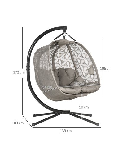 Outsunny Outdoor Double Hanging Chair, Swing Chair, Sand Brown 84A-266V70SD