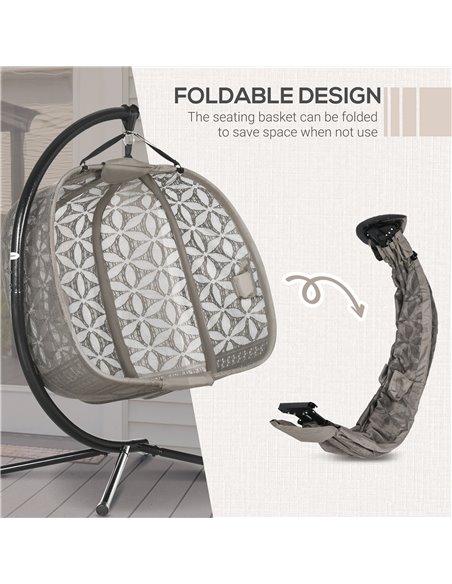 Outsunny Outdoor Double Hanging Chair, Swing Chair with Metal Stand, Thick Padded Cushion, Foldable Basket Cup Holders for Indoo - pic 35593 | FastDaddyshop