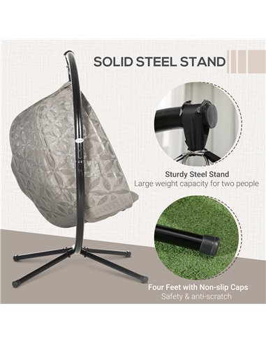 Outsunny Outdoor Double Hanging Chair, Swing Chair with Metal Stand, Thick Padded Cushion, Foldable Basket Cup Holders for Indoo
