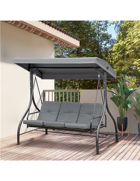 Outsunny 3 Seater Canopy Swing Chair, 2 in 1 Garden Swing Seat Bed, with Adjustable Canopy and Metal Frame, Dark Grey 84A-031V01 - pic 35599 | FastDaddyshop