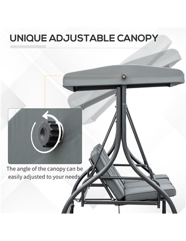 Outsunny 3 Seater Canopy Swing Chair, 2 in 1 Garden Swing Seat Bed, with Adjustable Canopy and Metal Frame, Dark Grey 84A-031V01